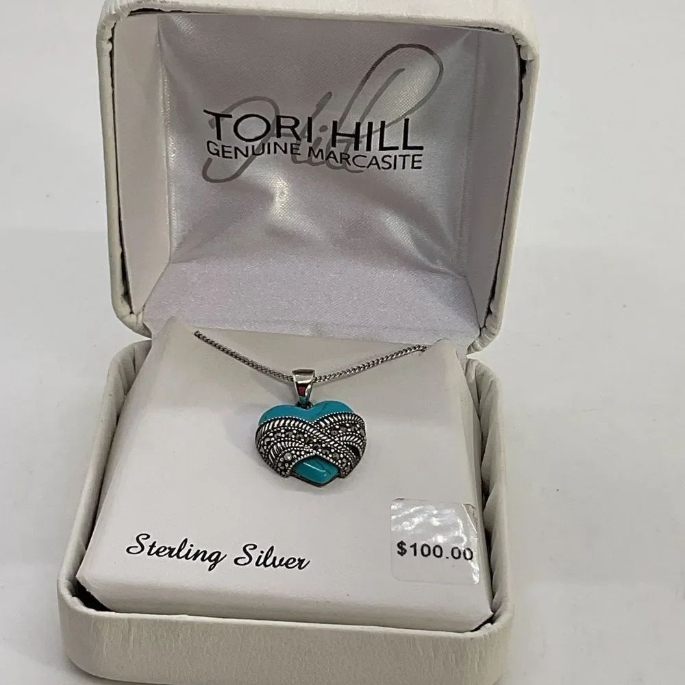 Tori Hill 925 Sterling Silver Marcasite Heart Pendant Necklace